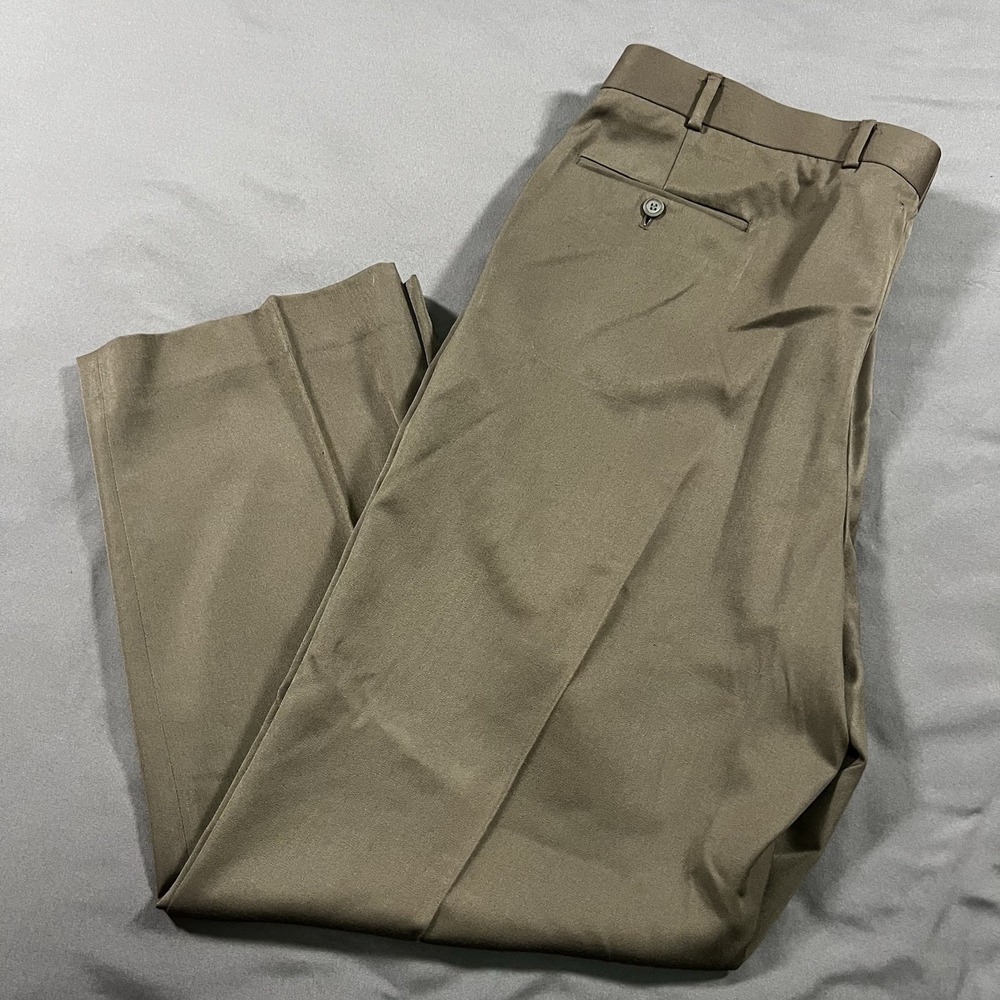 Vintage Barrington Pants Mens 42x30 Brown Pleated Straight Leg Trousers‎ Office